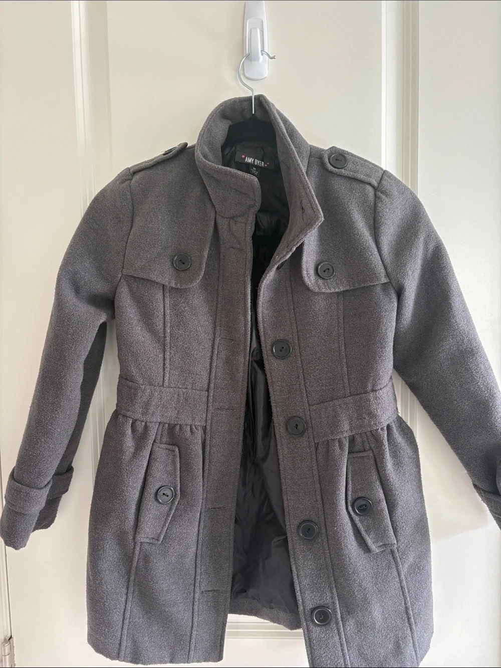 Amy Byer Charcoal Gray Military-Style Peacoat